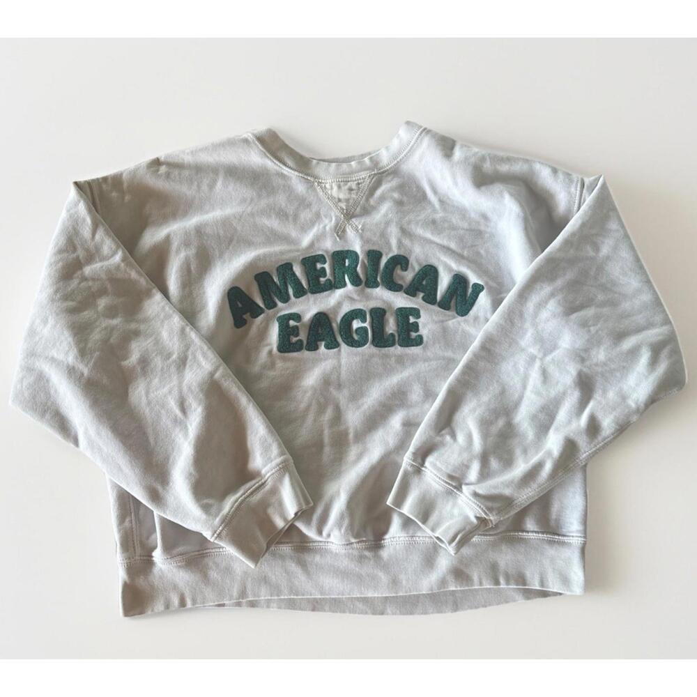 American Eagle Sweatshirt Women Small Gray Green Sweater